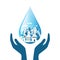 Save The Water. Hands holding drop save water. Concept of eco and world water day.