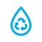 Save water icon. Blue recycle and reuse water drop symbol