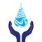 Save water sign icon. Hand holds water drop symbol. Environmental protection symbol. Vector