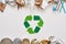 Save the world. Canned garbage, sorted separately near recycle symbol