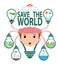 Save the World Concept , Ecology idea green bulb on brain , Green City, environment, ecology infographic, save the water