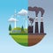 Save the world environmental poster with eco city and factory polluting scenes