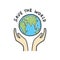 Save the world, Globe and hands doodle. Earth icon hand-drawn on white background.