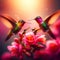 Savegre\'s Vibrant Scene as Fiery-throated Hummingbirds Dance with Pink Blossoms. Generative ai for illustrations