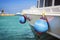 saving buoys on a boat`s deck.