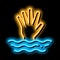 saving drowning man neon glow icon illustration