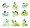 Saving Ecology with Young Man and Woman Caring about Green Planet and Nature Vector Set