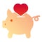 Saving love flat icon. Piggy bank color icons in trendy flat style. Heart and pig gradient style design, designed for