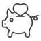 Saving love line icon. Piggy bank and heart vector illustration isolated on white. Hand putting heart in pig outline