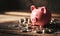 saving money by adding coin in pig shaped bank. Generative Ai.