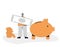 Saving money concept. Character with piggy bank. Male person with his salary income. Vector  line art illustration