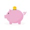 Saving money concept. Piggy bank and hand with dollars. Cartoon image with saving money. Line vector.