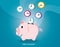 Saving time design Time is Money Piggy Bank Vector Illustration