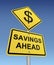 Savings ahead road sign 3d illustration