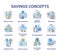 Savings concept icons set. Different banking systems, deposit account variety idea thin line illustrations. Passive