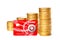 Savings, increasing columns of gold coins and red credit card