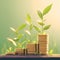 Savings and investment Growing coin stack with plant, retirement concept