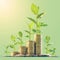 Savings and investment Growing coin stack with plant, retirement concept