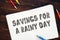 Savings for a Rainy Day inscription on the page