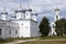 Saviour Cathedral and bell tower, Russian orthodox Yuriev Monastery in Great Novgorod (Veliky Novgorod.) Russia