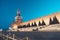 Saviour Tower, main tower on the eastern wall of the Moscow Kremlin overlooking the Red Square. Spasskaya Tower shot in twilight