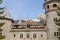 Savoia Castle and snow covered peak in Gressoney