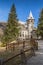 Savoia Castle and snow covered peak in Gressoney