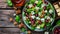 Savor the Blend: A Delectable Blue Cheese, Grape, and Nuts Salad on a Rustic Wooden Background, Capt