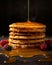 Savor the Delight: Exquisite Pancake with Honey Drizzle in Artistic Gourmet Style