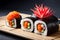 Savor the Flavors: Detailed Close-Up of Freshly Made Sushi Roll in Gourmet Food Photography with Generative AI