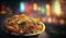 Savor the flavors of India with Bhelpuri: A mouth-watering dish served steaming against a dark backdrop