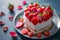 Savor the Love: Tempting Heart Cake with Strawberries.