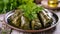 Savor the Mediterranean Delight: Delectable Stuffed Grape Leaves with Parsley Garnish