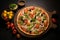 Savor the vibrant beauty of a top view vegetable topped pizza