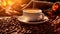 Savor the warmth of a perfectly brewed cup of cappuccino, topped with creamy froth and intricate latte art. Ai generated