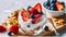 Savoring Homemade Yogurt with Fresh Strawberries, Berries, and Cereals on a White Background. Generative AI