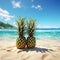 Savoring pineapple by the tranquil expanse of a beautiful beach