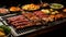 Savoring South Korean Barbecue Delights: Grilling Marinated Meats at the Table Delectable BBQ Spread