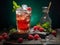 Savoring Summer: Exquisite Raspberry Iced Tea on a Rustic Stone Setting