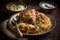 Savory Chicken Biriyani on a Plate. Generative AI