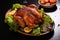 Savory delight Succulent roasted chicken, its flavors enhanced by expert seasoning and cooking