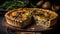 A savory and flaky mushroom quiche with a buttery crust created with Generative AI