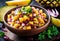 A savory fruit salsa with layers of diced mango, diced pineapple, diced red onion, and chopped cilantro.