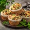Savory muffins with mushroom,  vegetables and herbs