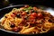 Savory Pasta meat vegetables meal. Generate Ai