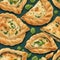 A savory pastry made with thin layers of phyllo dough filled with cheese, spinach, or minced meat