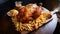 Savory Roasted Chicken with Crispy French Fries - A Flavorful Delight