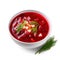 Savory Russian Borscht Soup in a Bowl on White Background .