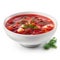 Savory Russian Borscht Soup in a Bowl on White Background .