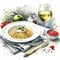 Savory Spaghetti Delight: Italian Cuisine on a Plate Watercolor art